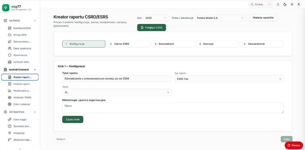 Kreator raportu CSRD ESRS krok po kroku